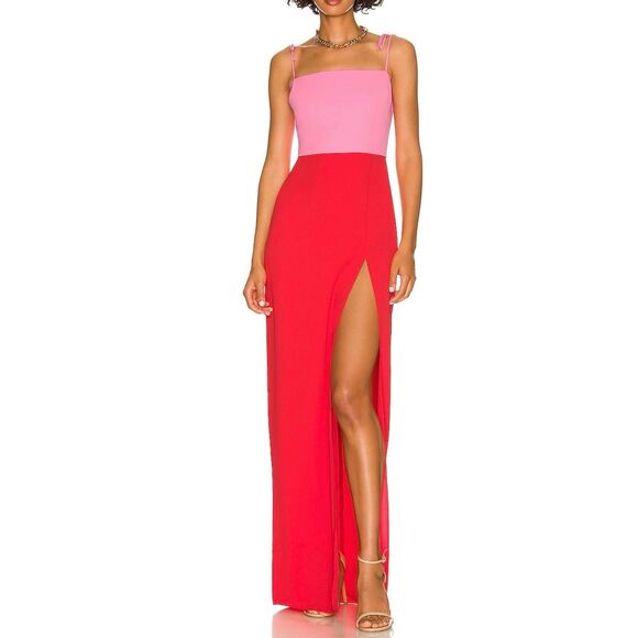 NWOT Amanda Uprichard X REVOLVE Shocking Pink & Crimson Avani Gown Women's Small - Picture 1 of 13